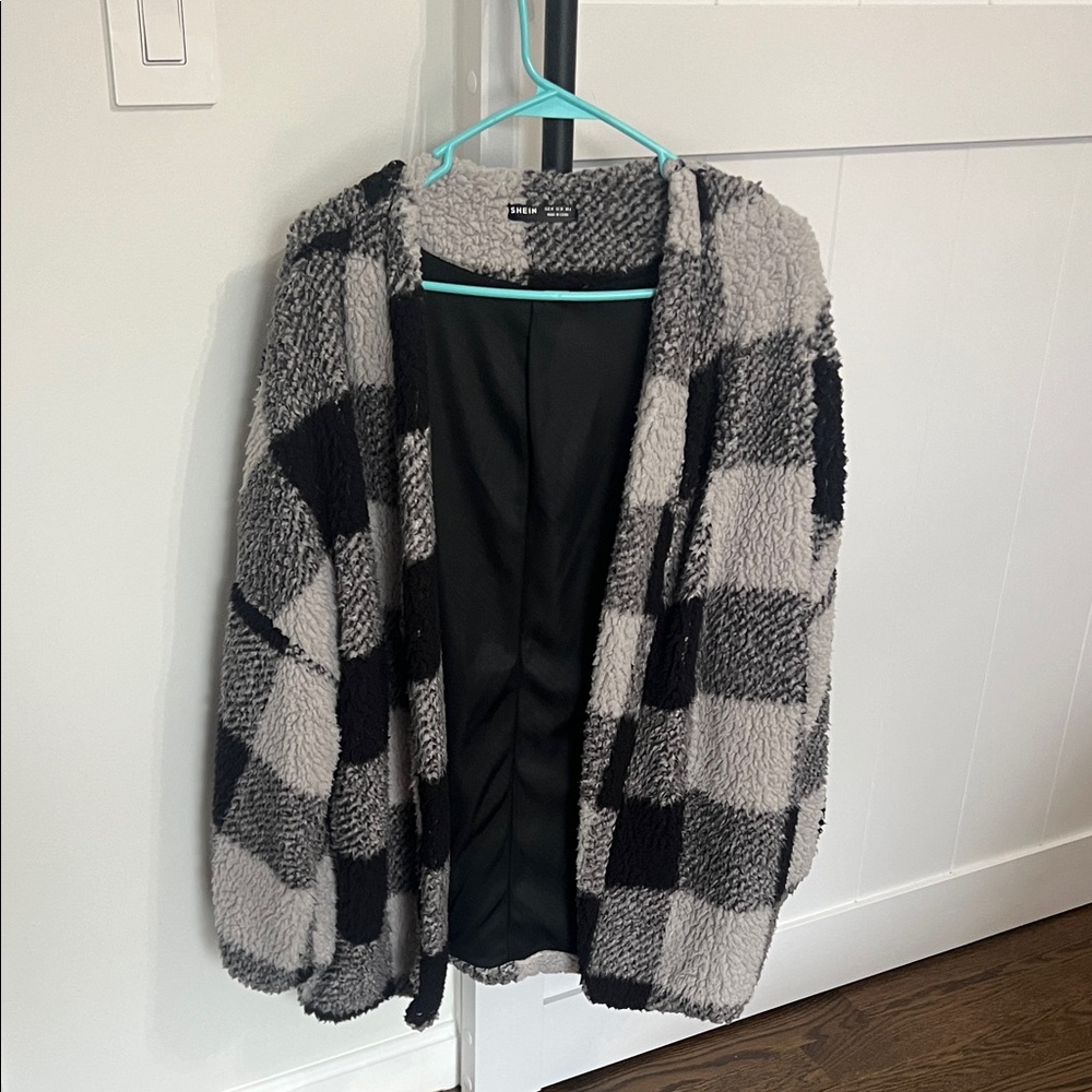 SHEIN Black and Gray Checkered Cardigan